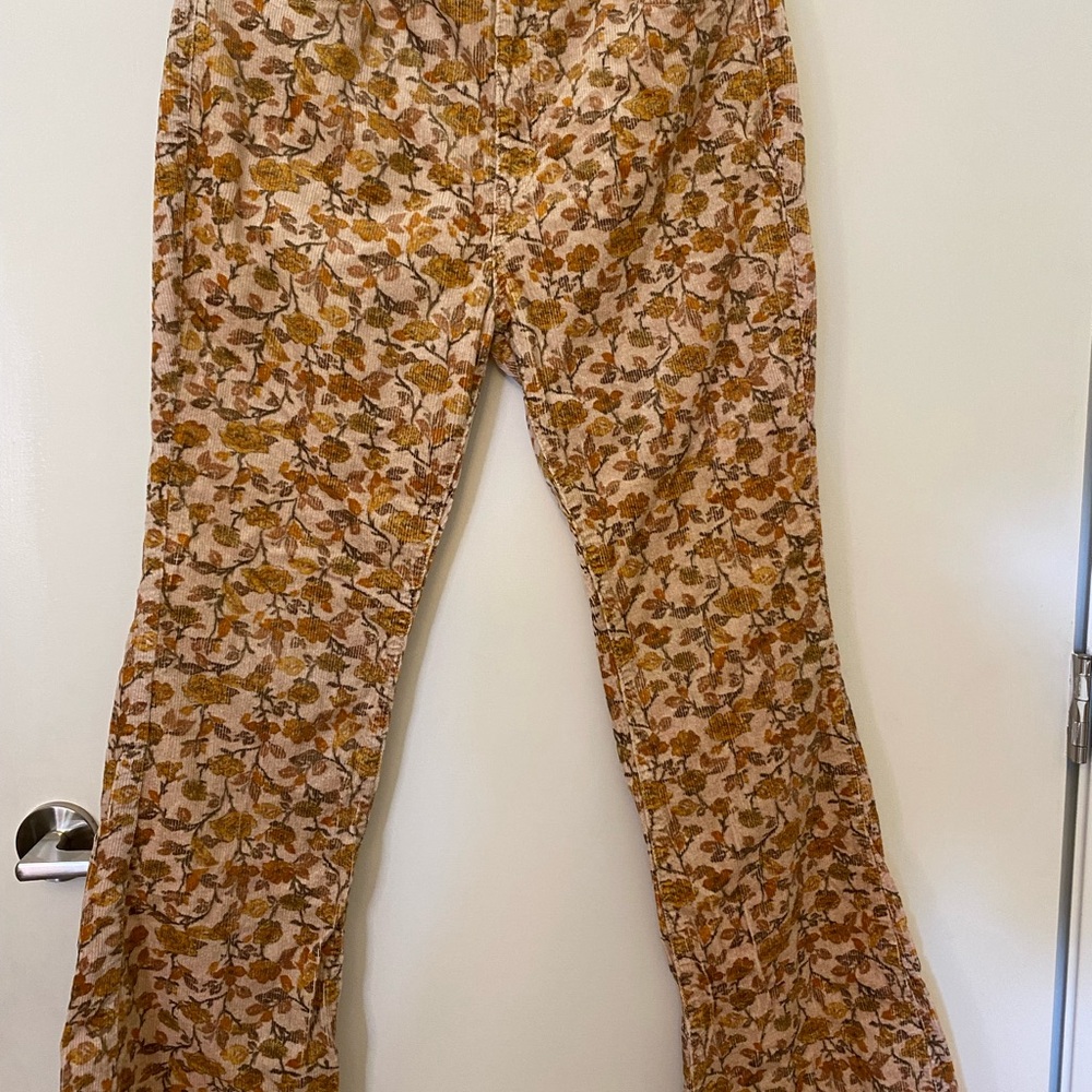 Anthropologie Floral Flare Bell Bottom Corduroy Pants
